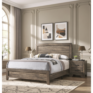 Sunvega Brown Cherry Finish Contemporary Fabric Panel Bed in One Box