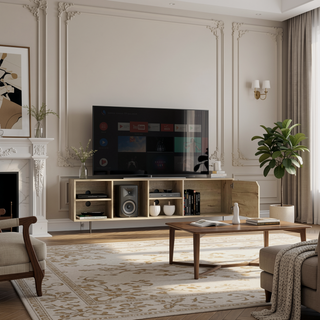 Sunvega TV Stand with Four Open Shelves and Five Legs for TVs up to 70 Inches