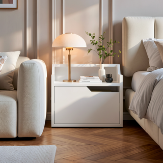 Sunvega Floating Nightstand with Single Drawer and Double-Tiered Shelf Surfaces for Bedroom