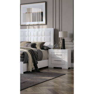 Sunvega White High Gloss Nightstand with Metal Side Glide and 2 Drawers