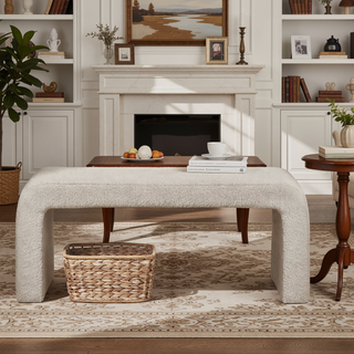 Sunvega Modern Waterfall Bench with Cozy Boucle Fabric for Bedroom