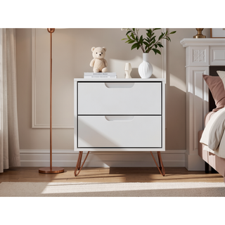 Sunvega Mid-Century Modern Nightstand with Spacious Drawers and Metal Legs