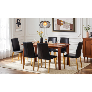 Sunvega Black Leather Chairs with Chrome Legs for Modern Minimalist Home Dining Set