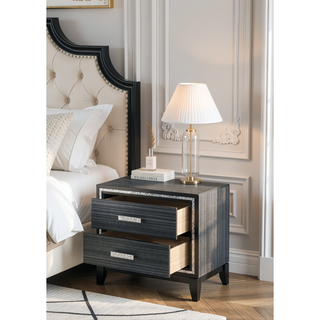 Sunvega Weathered Black Finish Nightstand with Two Spacious Storage Drawers
