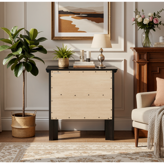 Sunvega Stylish Transitional Black Nightstand with Two Spacious Drawers for Small Spaces