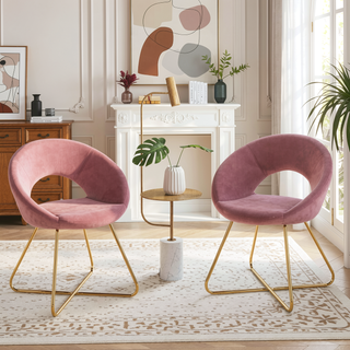 Sunvega Modern Velvet Accent Chairs Set of 2 with Golden Metal Frame and Curved Backrest