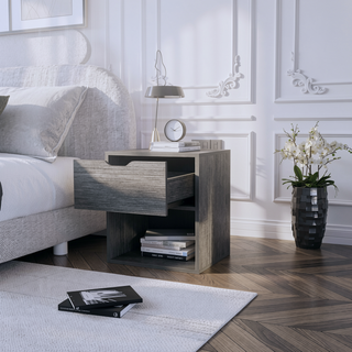 Sunvega Light Gray Altheimer Nightstand with Drawer and Open Shelf for Bedroom