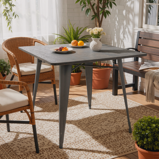 Sunvega Industrial Farmhouse Dining Table with Espresso Bamboo Top and Metal Frame