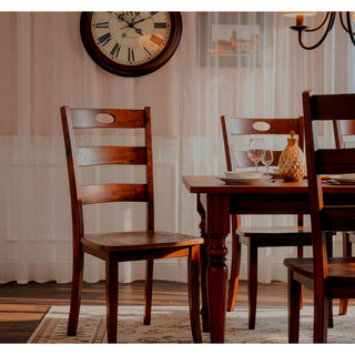 Sunvega Transitional Walnut Finish Dining Table Set with Four Slat Back Chairs