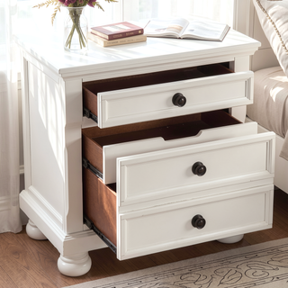 Sunvega White Finish Wood Nightstand with Hidden Drawer and Jewelry Tray