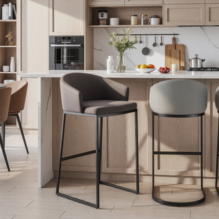 Sunvega Black Metal Bar Stool with Gray Faux Leather Upholstery and Cantilever Base