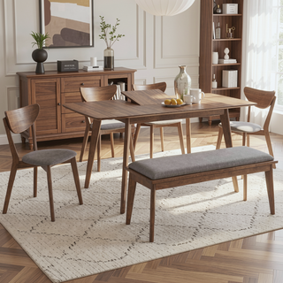 Sunvega Mid-Century Modern Natural Walnut Dining Table with Tapered Legs