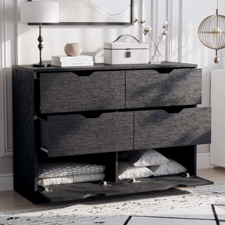 Sunvega Black Double Dresser with 4 Drawers and 2 Pull Down Cabinets