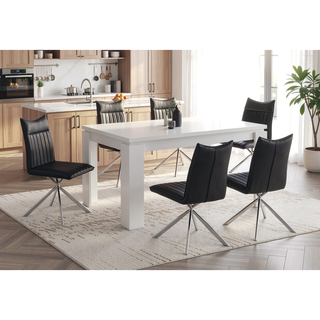 Sunvega White Laminate Wood Dining Table with Thick Block Style Legs