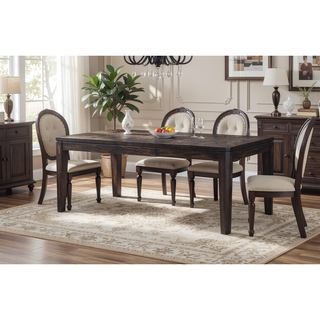 Sunvega Antique Charcoal Dining Table with Expandable Leaf for Eight Guests