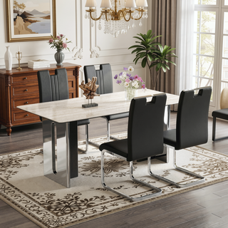 Sunvega Set of 4 Modern PU Material Bow-Shaped Chairs with Non-Slip Pads and Ergonomic Backrest