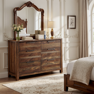 Sunvega Transitional Rustic Natural Tone Solid Wood Dresser with Felt-Lined Drawers