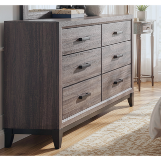 Sunvega Rustic Transitional Style 6 Drawer Dresser with Dark Grey Foil Finish