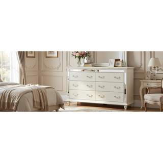 Sunvega Milan Mirror Framed White Wood Dresser with Ball Bearing Glides