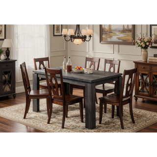 Sunvega Black Reclaimed Wood Look Dining Table with Block Legs for Small Spaces
