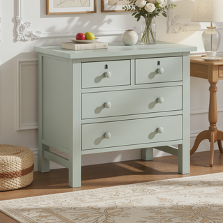Sunvega Antique White Nightstand with 4 Drawers and Faux Keyhole Accents
