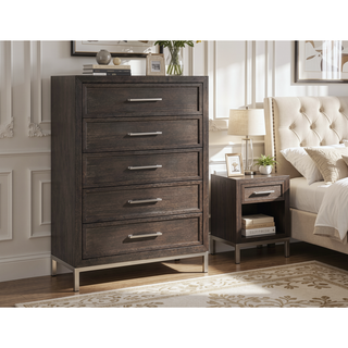 Sunvega Mindi Wood 5-Drawer Chest with Champagne Metal Base and Frame Molding