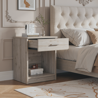 Sunvega Light Gray Finish Nightstand with Large Drawer and Lower Shelf