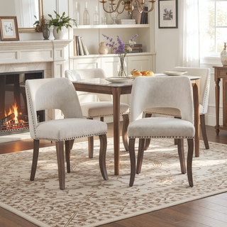 Sunvega Modern Fabric Upholstered Dining Chairs Set of 2 with Hollow-out Design and Curved Backrest