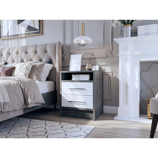 Sunvega Light Gray Nightstand with Two Spacious Drawers and Top Shelf for Bedroom