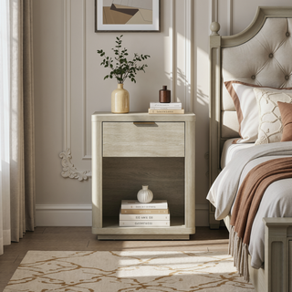 Sunvega Modern Charcoal Gray Nightstand with Drawer and Open Shelf for Bedroom