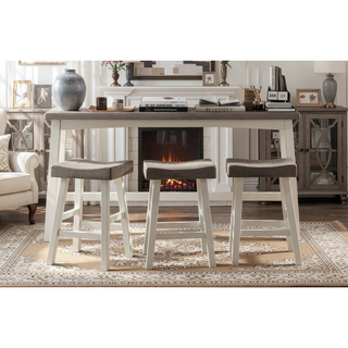 Sunvega 4-Piece Counter Height Dining Set with Table and 3 Stools in White and Coffee