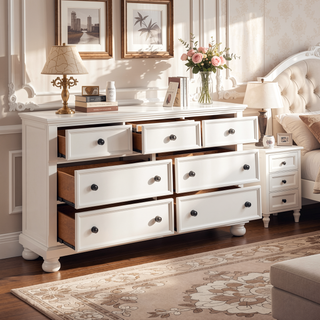 Sunvega White Finish 7 Drawer Dresser with Jewelry Tray Traditional Bedroom Furniture
