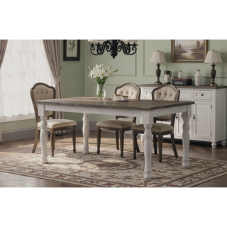 Sunvega Farmhouse Two-Tone Distressed Wood Dining Table with Turned-Leg Design
