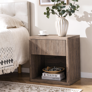 Sunvega Large Modern Nightstand with Drawer and Open Compartment for Bedroom