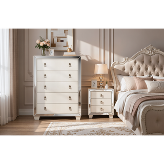 Sunvega Traditional Silver Finish Stainless Deco Panel Nightstand with Hanging Pulls