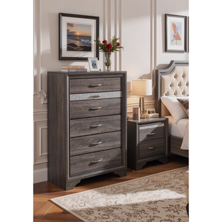 Sunvega Modern Style Sparkle Grey Chest with 6 Spacious Drawers
