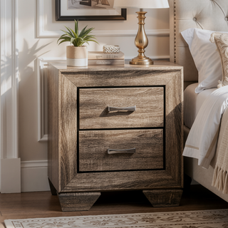 Sunvega Washed Taupe 2-Drawer Rectangular Nightstand with Sturdy Wooden Frame