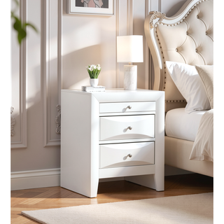 Sunvega Elegant Contemporary White Nightstand with Three Drawers and Curved Fronts