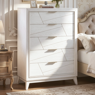 Sunvega Antique White Finish Nightstand with 2 Dovetail Drawers for Bedroom