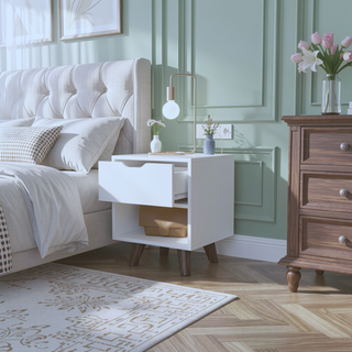 Sunvega White Carleen Nightstand with Roomy Drawer and Generous Display Shelf