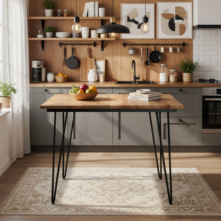 Sunvega Natural Mango Wood Square Dining Table with Hairpin Legs for Kitchen
