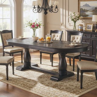 Sunvega Extendable Wooden Dining Table for 6 to 8 Persons with Curved Modern Design