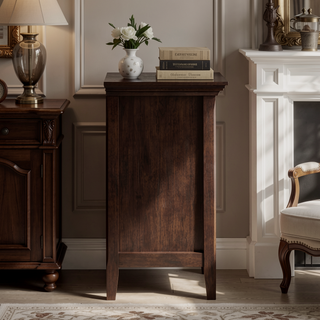 Sunvega Handcrafted Solid Wood Russet Brown Bedside Table with Two Drawers