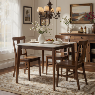 Sunvega Lindsey Mid-Century Modern Solid Wood Dining Table with White Top and Walnut Legs