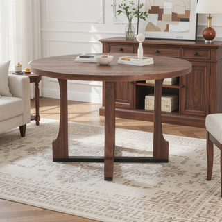 Sunvega 48 Inch Round Dining Table with Vintage Farmhouse Pedestal Base