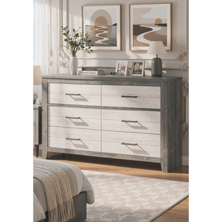 Sunvega Farmhouse Style Nightstand with Two-Tone Finish and Two Drawers