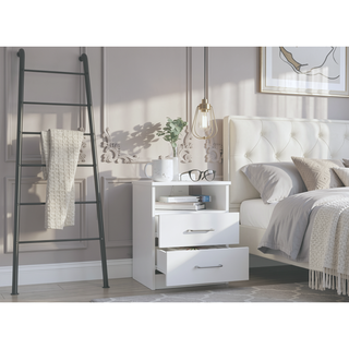 Sunvega Nightstand with Two Drawers and Shelf for Bedroom or Living Room