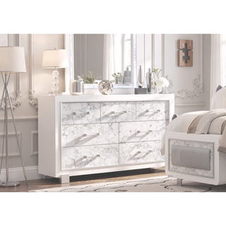 Sunvega Marble Style Dresser with Spacious Drawers and Knob Hardware