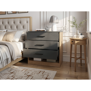 Sunvega Modern Oak and Grey Dresser with 3 Drawers and Open Shelf for Hallway