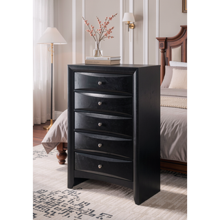 Sunvega Black Finish Chest with Five Spacious Drawers and Elegant Okume Veneer Top